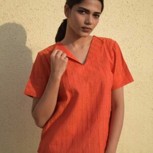 Lapel-collared cotton top