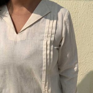 Pleated lapel collared top